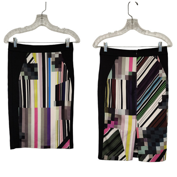 Trina Turk Multicolor Black Striped Printed Pencil Skirt  Size 2 - Picture 2 of 7